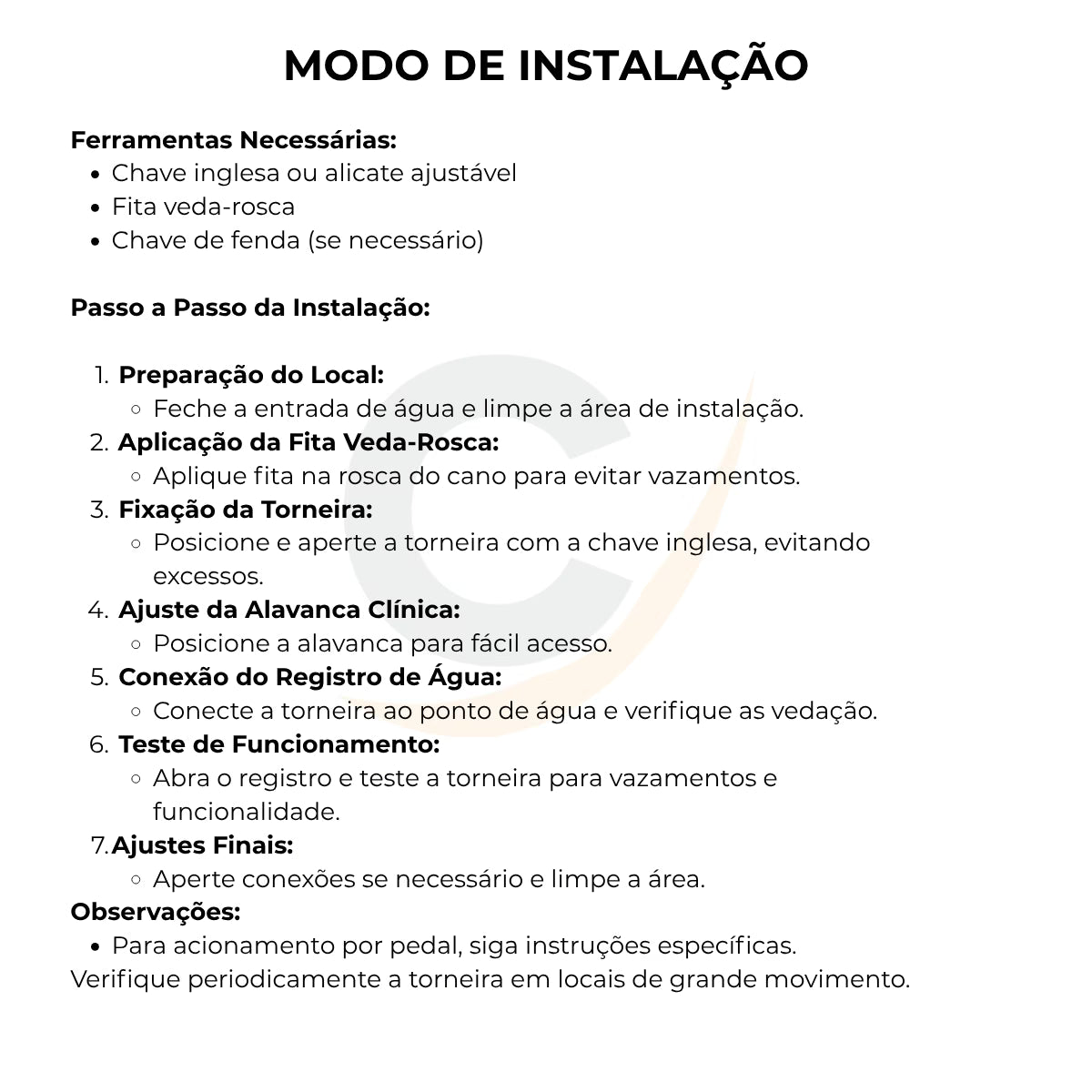 Torneira para lavatório automática bica móvel de bancada - 19023: modo de instalação