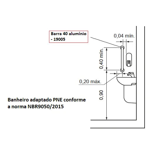 Barra de apoio reta 40cm em alumínio para banheiro PNE - 19115 - Conceito Metais (foto 3)