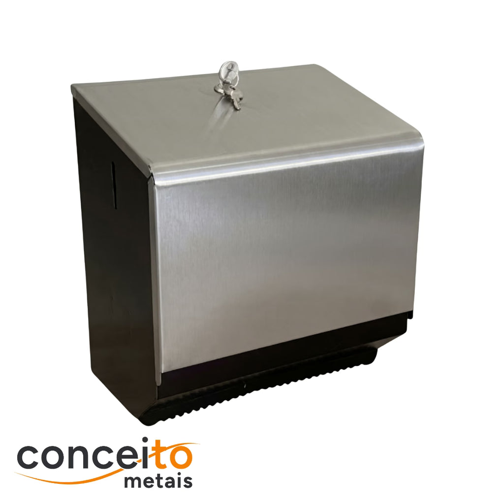 Dispenser de papel toalha bobina 200 m em aço carbono e inox escovado - 20000