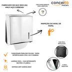 Dispenser de papel toalha aço inox interfolhas com trava de segurança e base preta - 20001: materiais, capacidade e inspeção do nível de papel