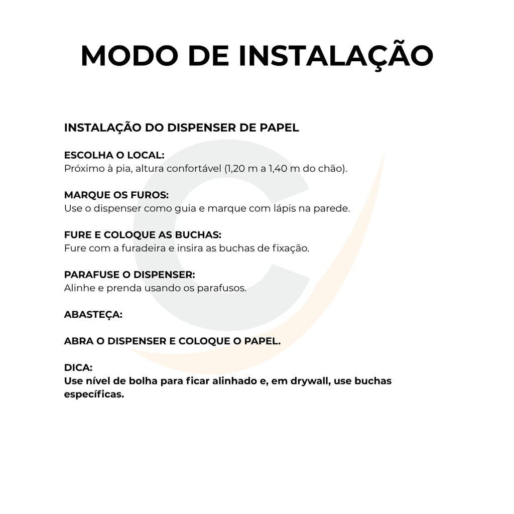 Dispenser de papel toalha aço inox interfolhas com trava de segurança e base preta - 20001: modo de instalação