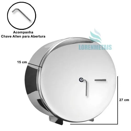 Dispenser de papel higiênico inox cromado sem porta cadeado 400 mt - 20003 - Conceito Metais (foto 3)
