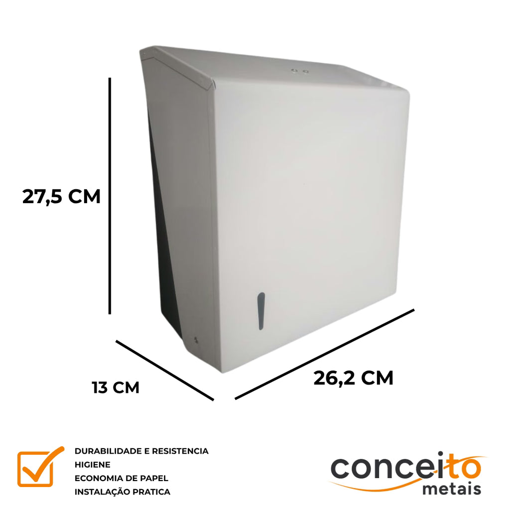 Dispenser de papel toalha branco interfolhas com trava - 20004: medidas