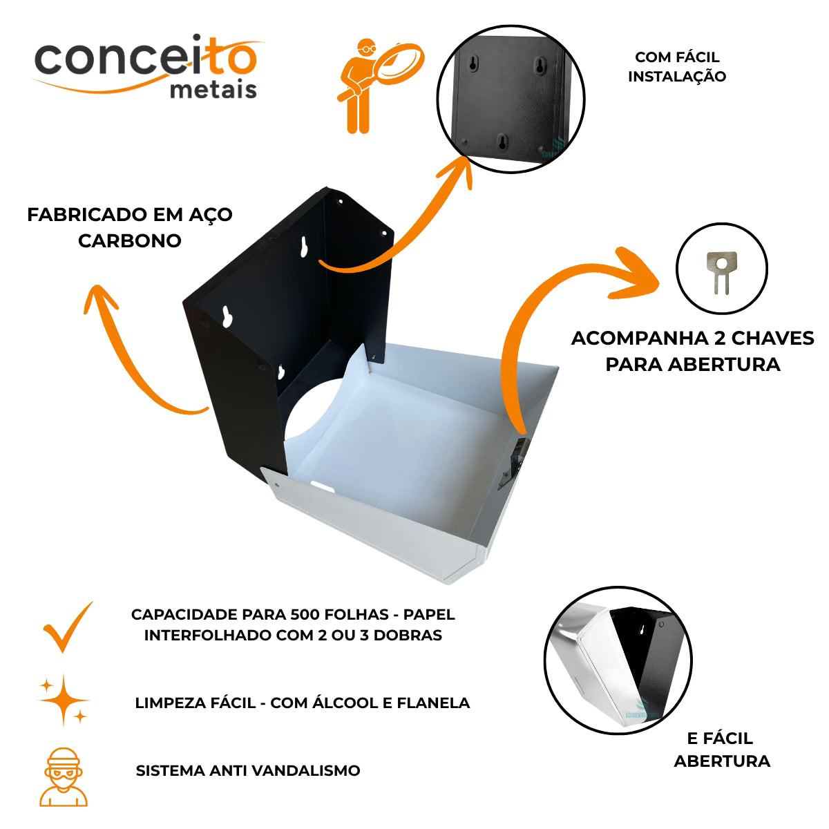 Dispenser de papel toalha branco interfolhas com trava - 20004: materiais, capacidade e chaves de abertura