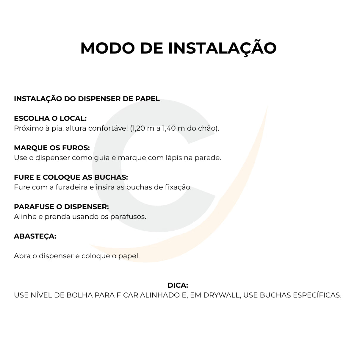 Dispenser de papel toalha branco interfolhas com trava - 20004: modo de instalação