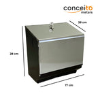Dispenser de papel toalha bobina 200mts em aço carbono ou inox - 20006: medidas e detalhes internos