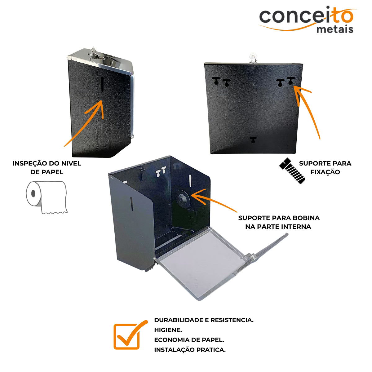 Dispenser de papel toalha bobina 200mts em aço carbono ou inox - 20006: características e capacidade