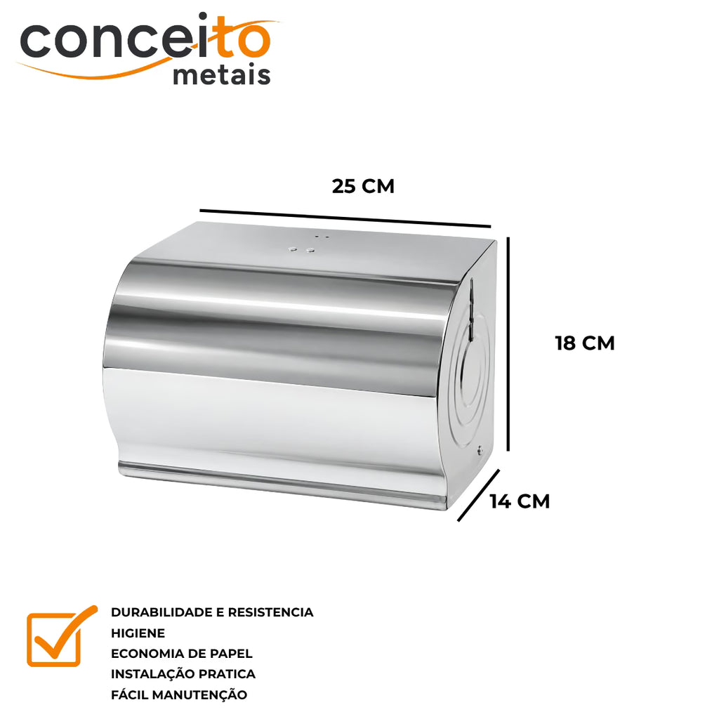 Toalheiro para papel bobina em aço inox - 20011: medidas