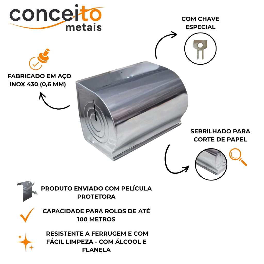 Toalheiro para papel bobina em aço inox - 20011: detalhes e características