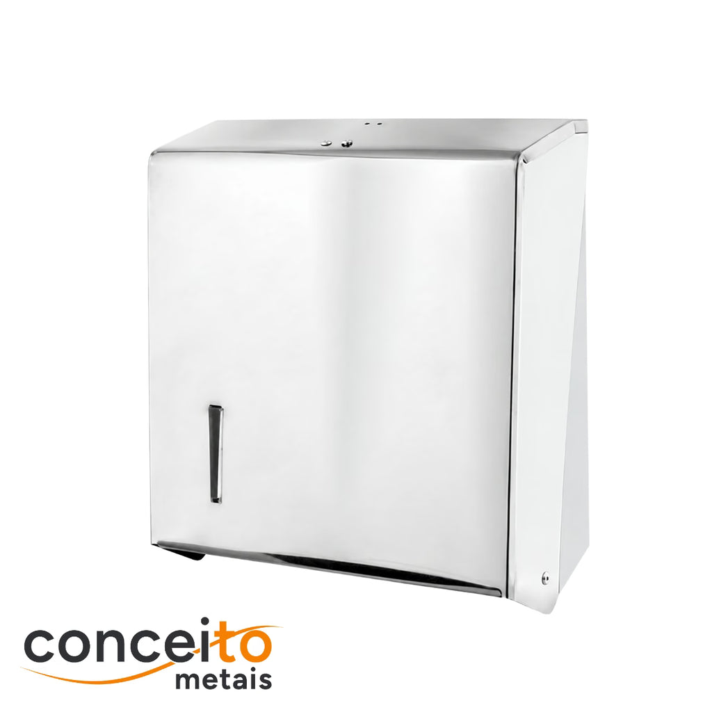 Dispenser de papel toalha aço inox com base branca interfolhas com trava de segurança - 20028