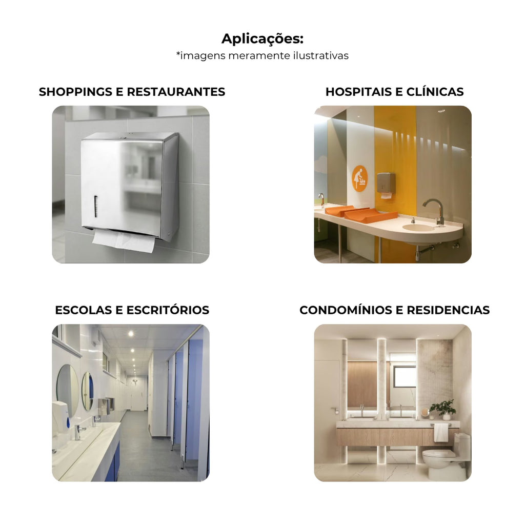 Dispenser de papel toalha aço inox com base branca interfolhas com trava de segurança - 20028: aplicações em shoppings, hospitais, escolas e condomínios