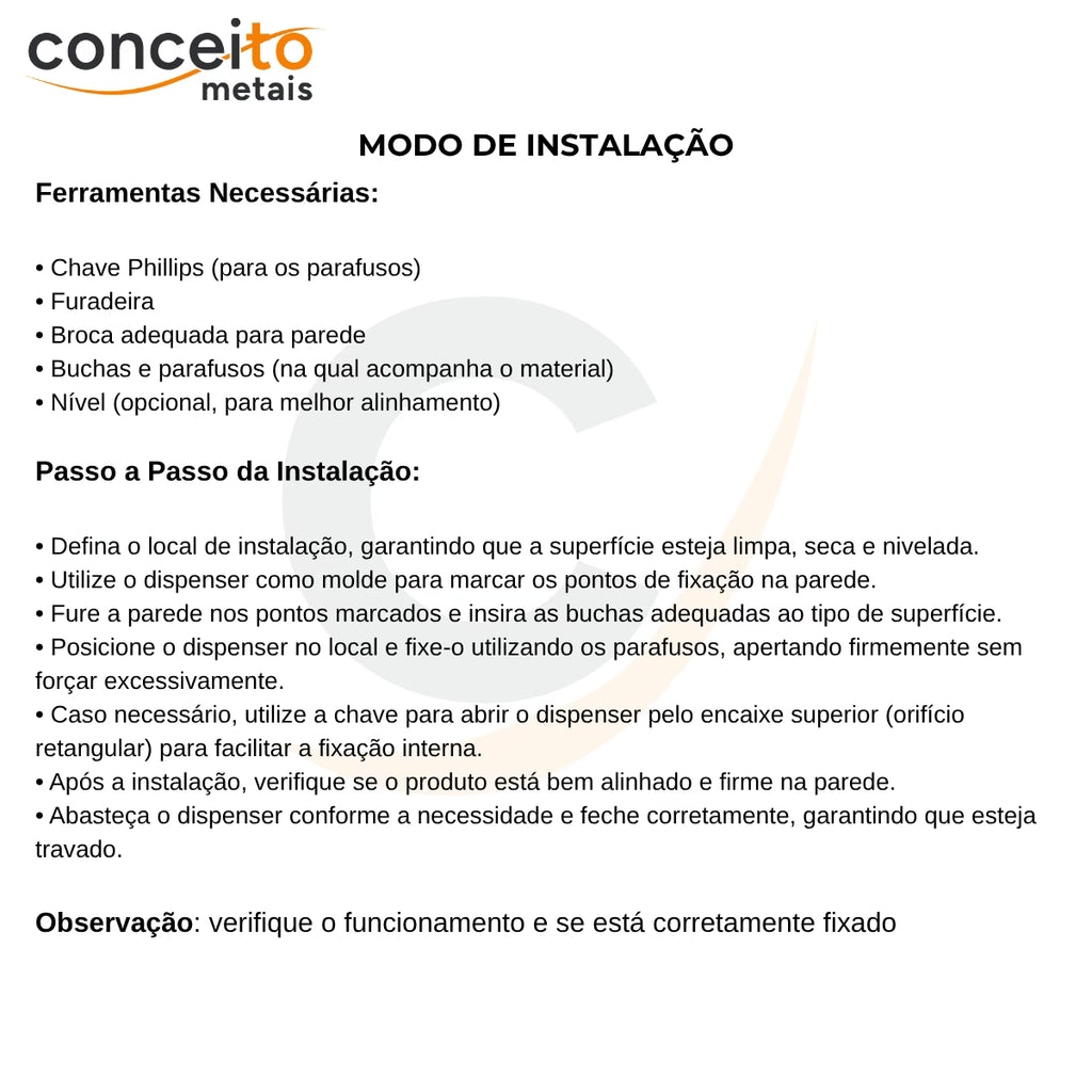Dispenser de papel toalha aço inox com base branca interfolhas com trava de segurança - 20028: modo de instalação
