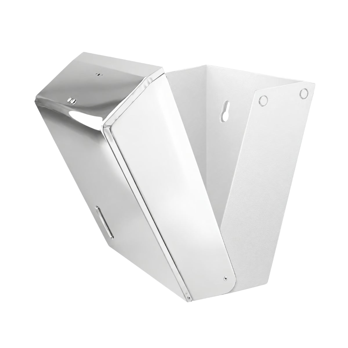 Dispenser de papel toalha aço inox com base branca interfolhas com trava de segurança - 20028: dispenser aberto