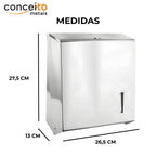 Dispenser de papel toalha todo em aço inox interfolhas com trava de segurança - 20029: medidas 27,5 x 26,5 x 13 cm