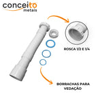 Sifão flexível universal fabricado em plástico - 22005: detalhes: rosca e borrachas de vedação
