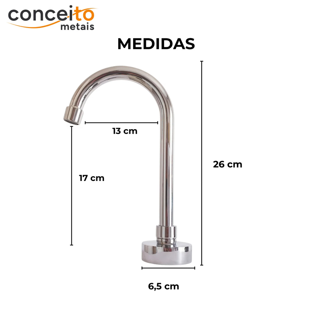 Torneira com sensor bica móvel anti vandalismo 26cm - 35001: medidas: altura 26 cm, bica 17 cm e alcance 13 cm