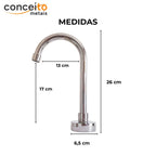 Torneira com sensor bica móvel anti vandalismo 26cm - 35001: medidas: altura 26 cm, bica 17 cm e alcance 13 cm