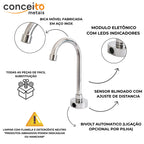 Torneira com sensor bica móvel anti vandalismo 26cm - 35001: detalhes: bica móvel em aço inox, módulo eletrônico e sensor