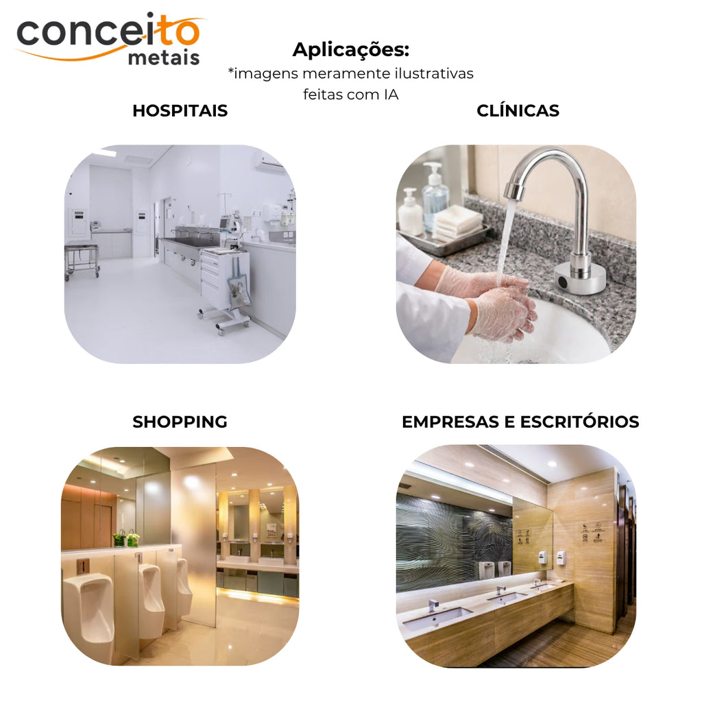 Torneira com sensor bica móvel anti vandalismo 26cm - 35001: aplicações em hospitais, clínicas, shopping e escritórios