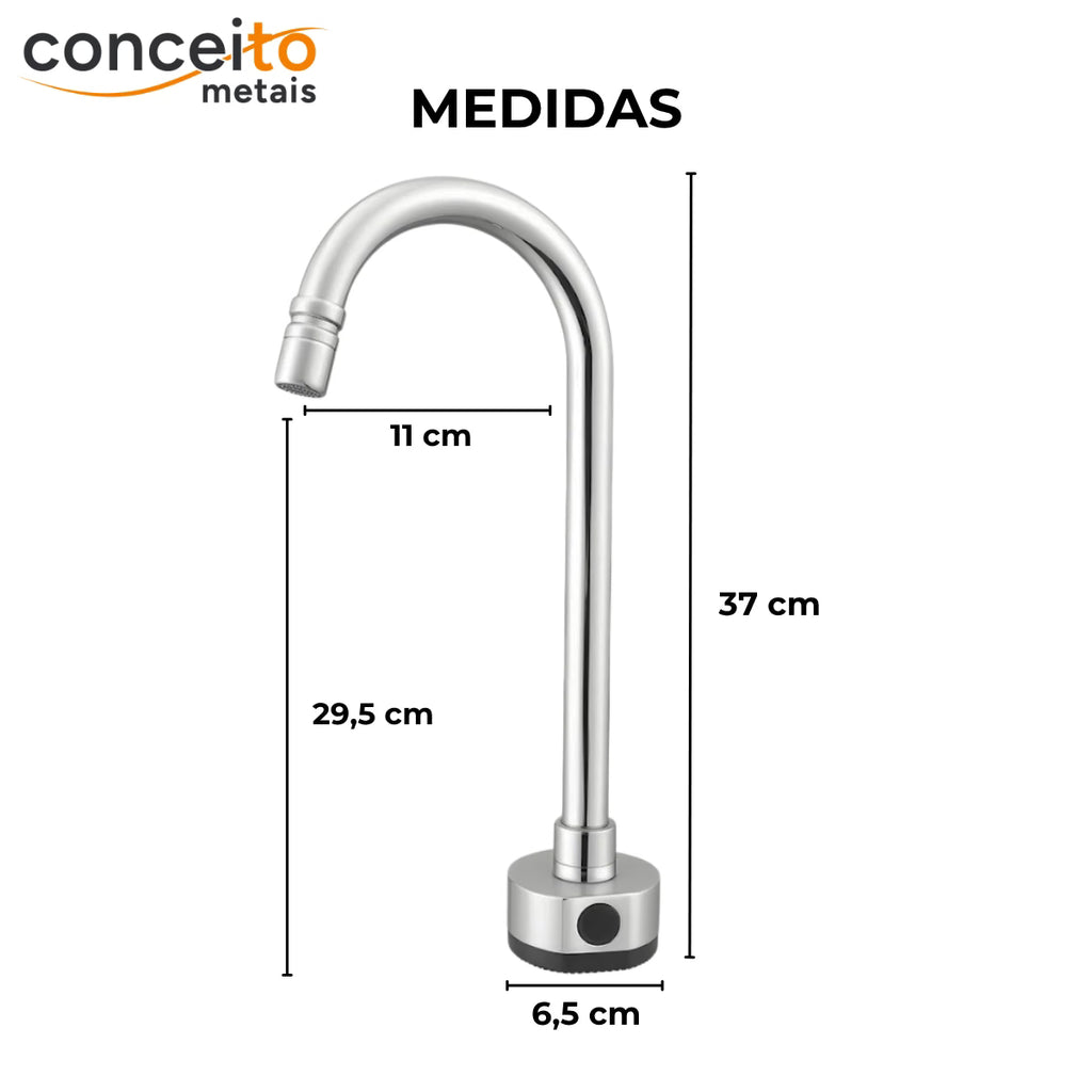 Torneira com sensor bica alta aço inox - 35003: medidas