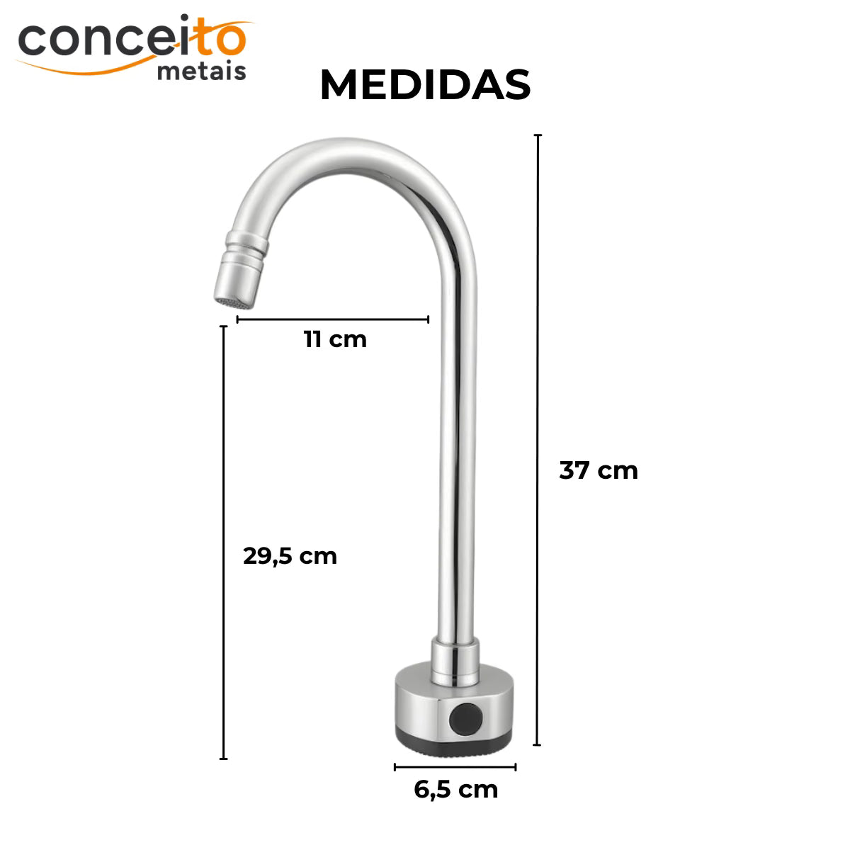 Torneira com sensor bica alta aço inox - 35003: medidas