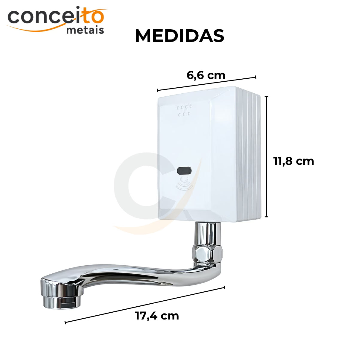 Torneira com sensor de parede fabricada em aço inox - 35005: medidas
