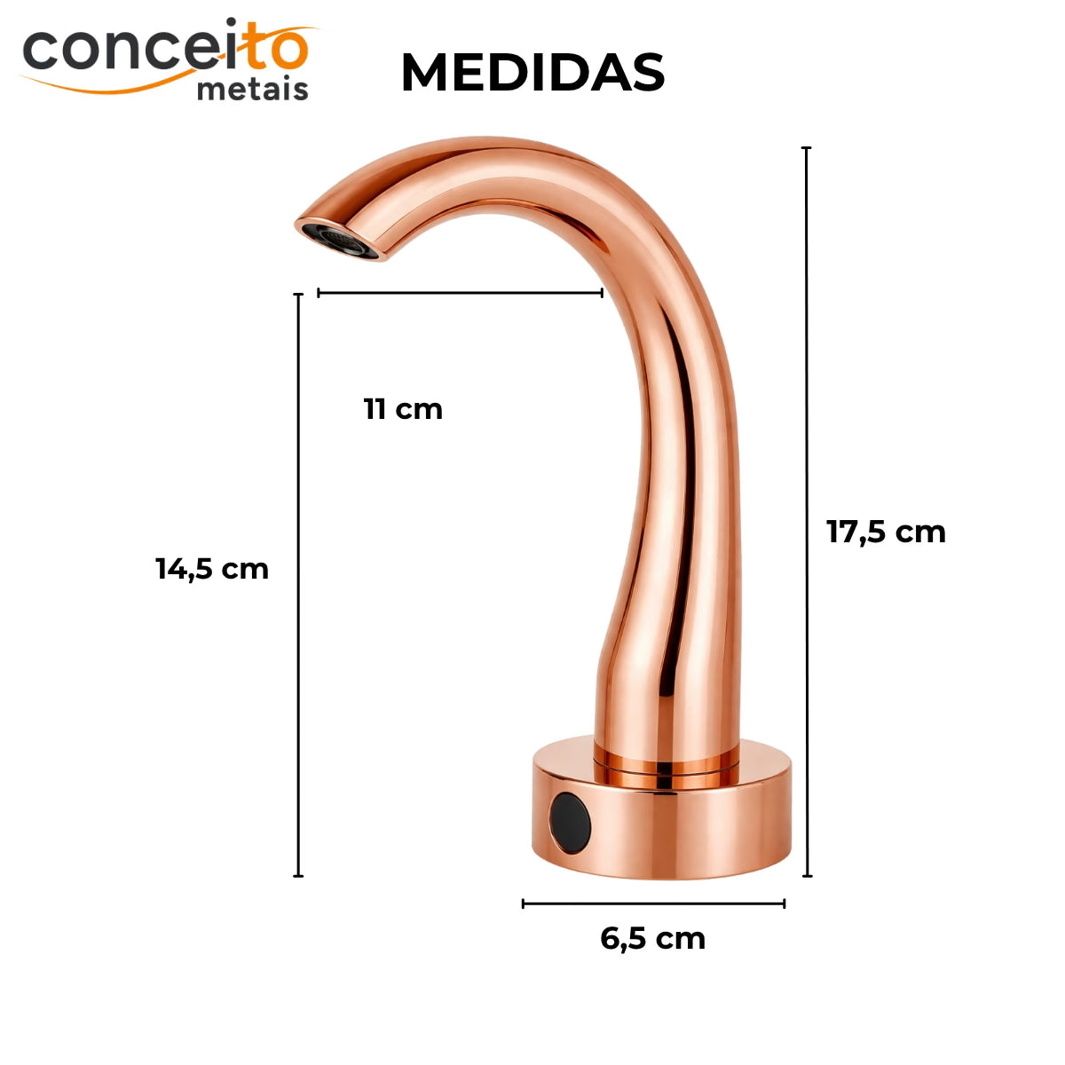Torneira com sensor anti vandalismo em latão rosé - 35006: medidas