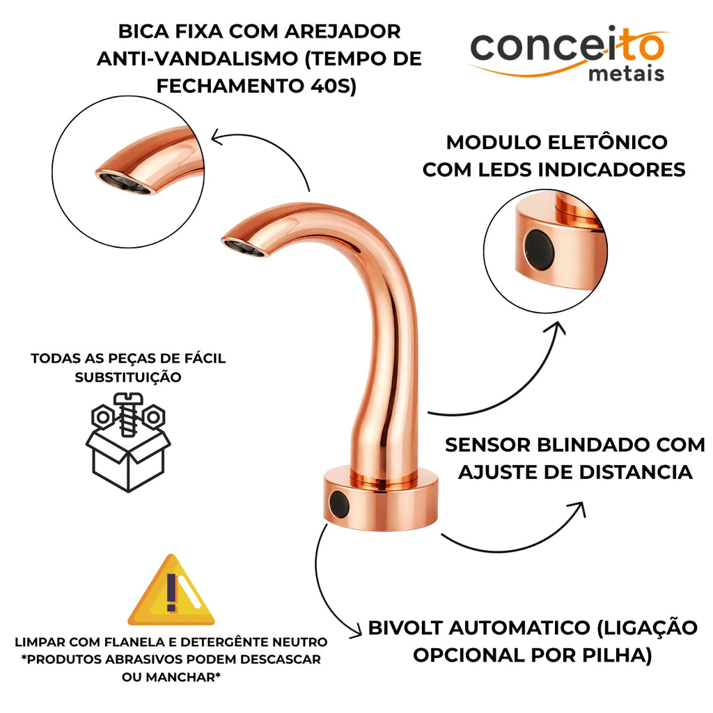 Torneira com sensor anti vandalismo em latão rosé - 35006: detalhes e características