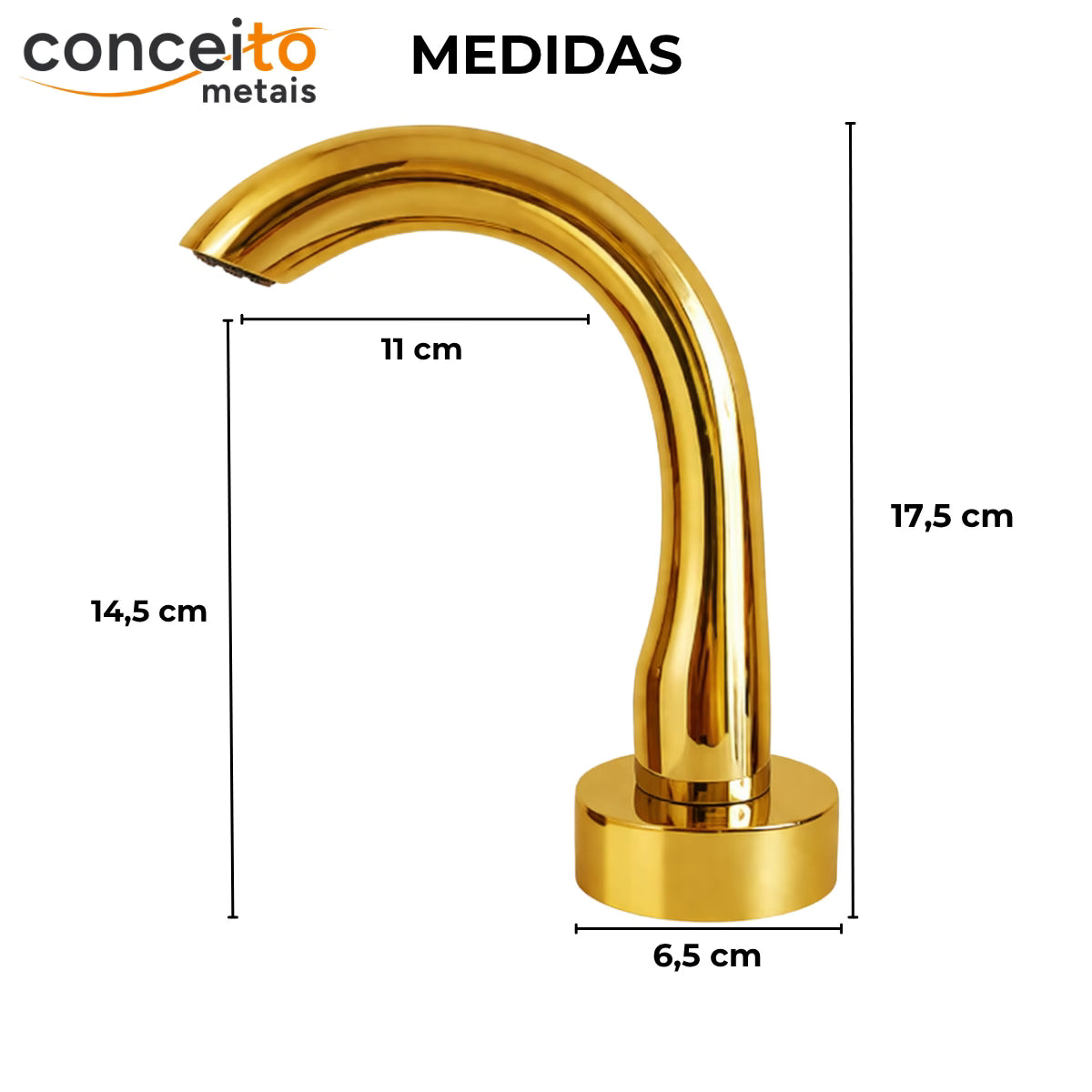Torneira com sensor anti vandalismo em latão dourado - 35007: medidas