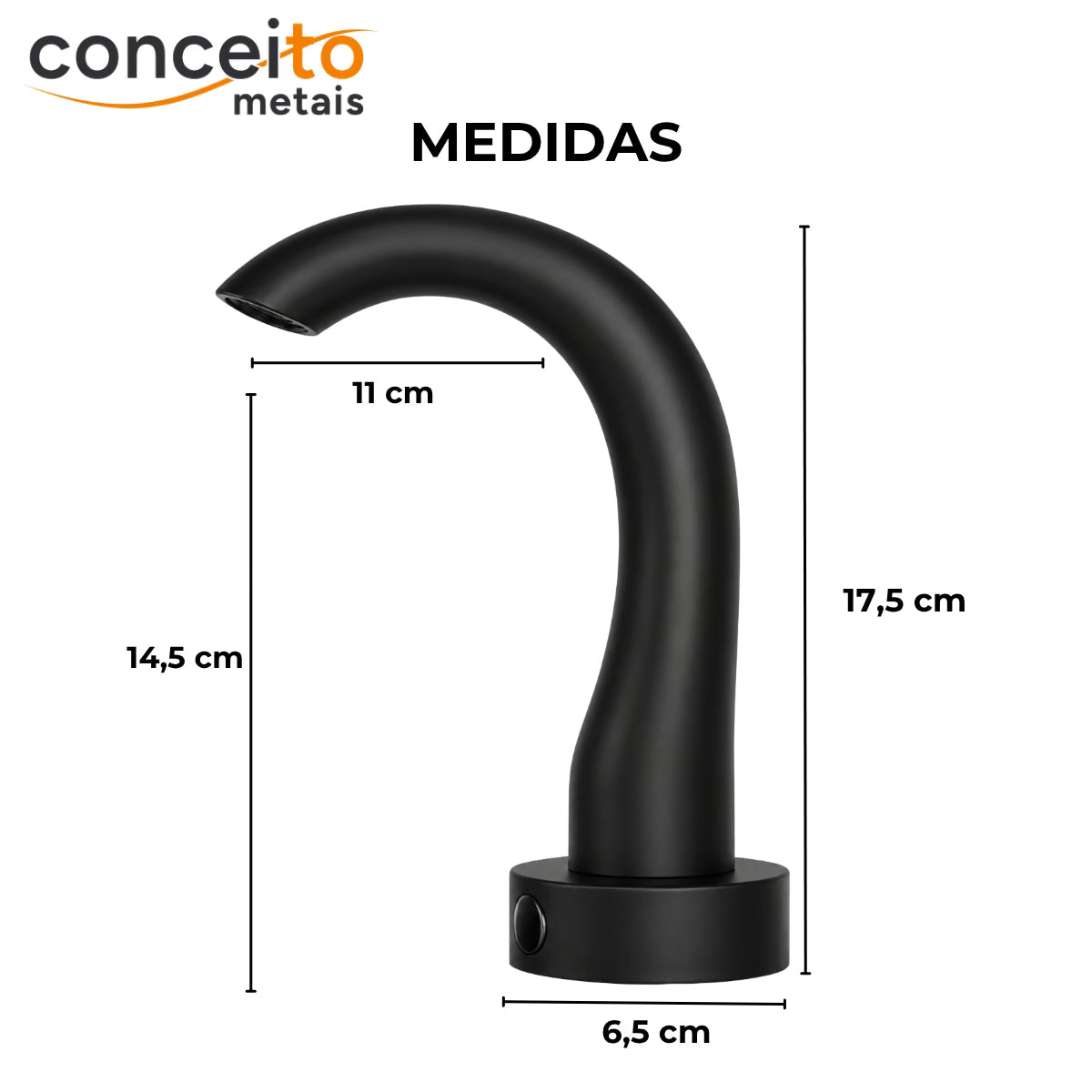 Torneira com sensor anti vandalismo em latão preto - 35010: medidas e dimensões