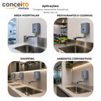 Torneira com sensor de parede cinza fabricada em aço inox - 35011: aplicações em área hospitalar, cozinhas, shopping e escritórios