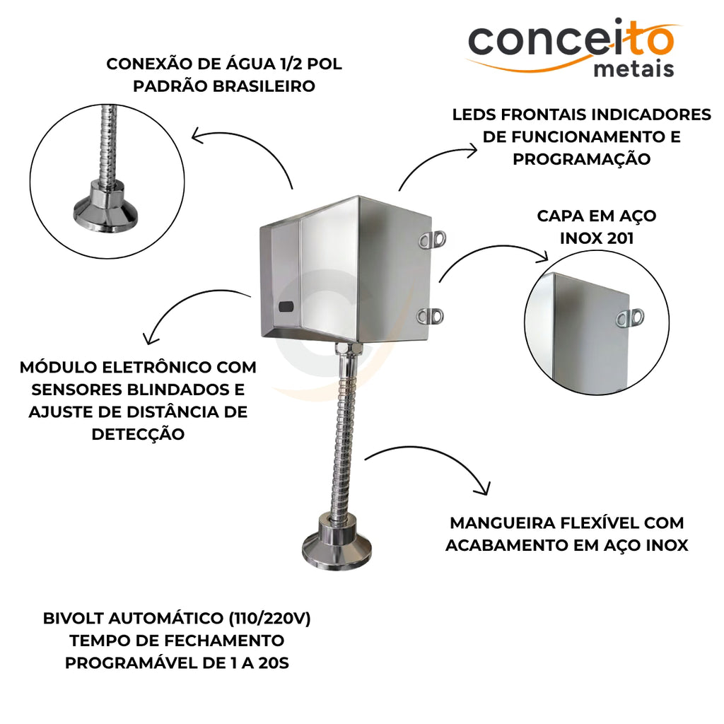 Válvula de mictório com sensor em aço inox - 35013: detalhes e características