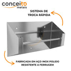 Suporte pano Perfex parede aço inox semi brilho higiênico para clínica - 37001: detalhes e fabricação