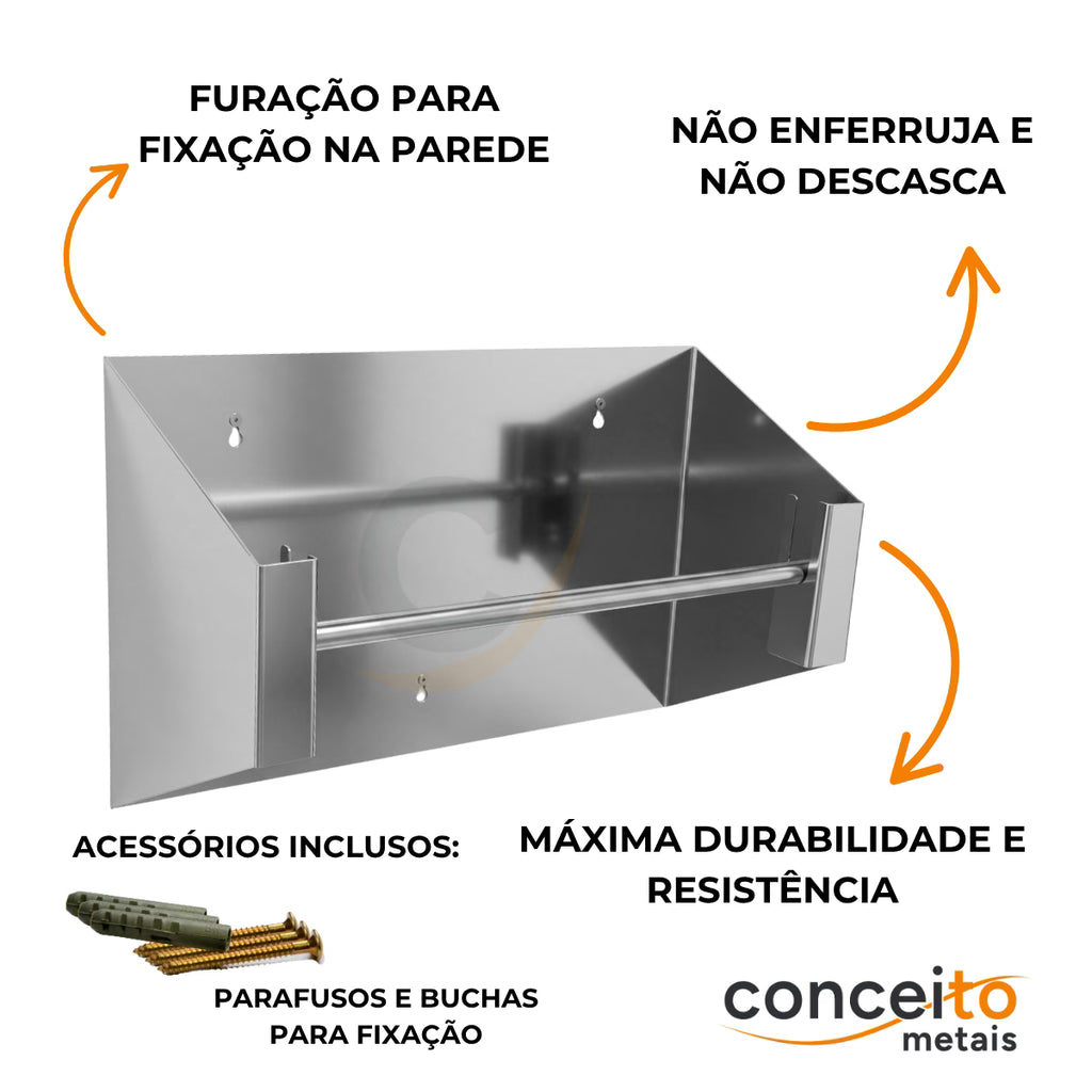 Suporte pano Perfex parede aço inox semi brilho higiênico para clínica - 37001: acessórios e durabilidade