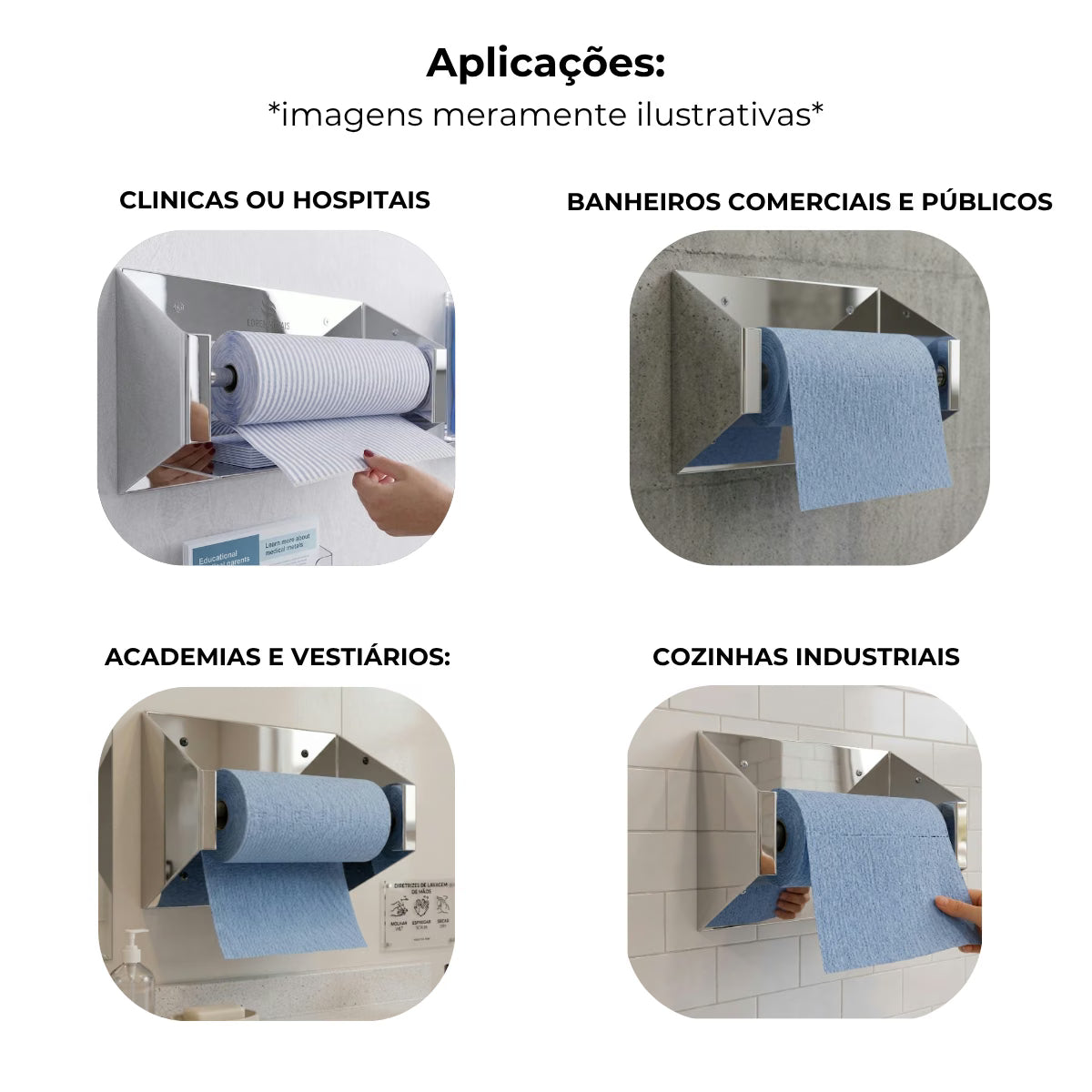 Suporte pano Perfex parede aço inox semi brilho higiênico para clínica - 37001: aplicações