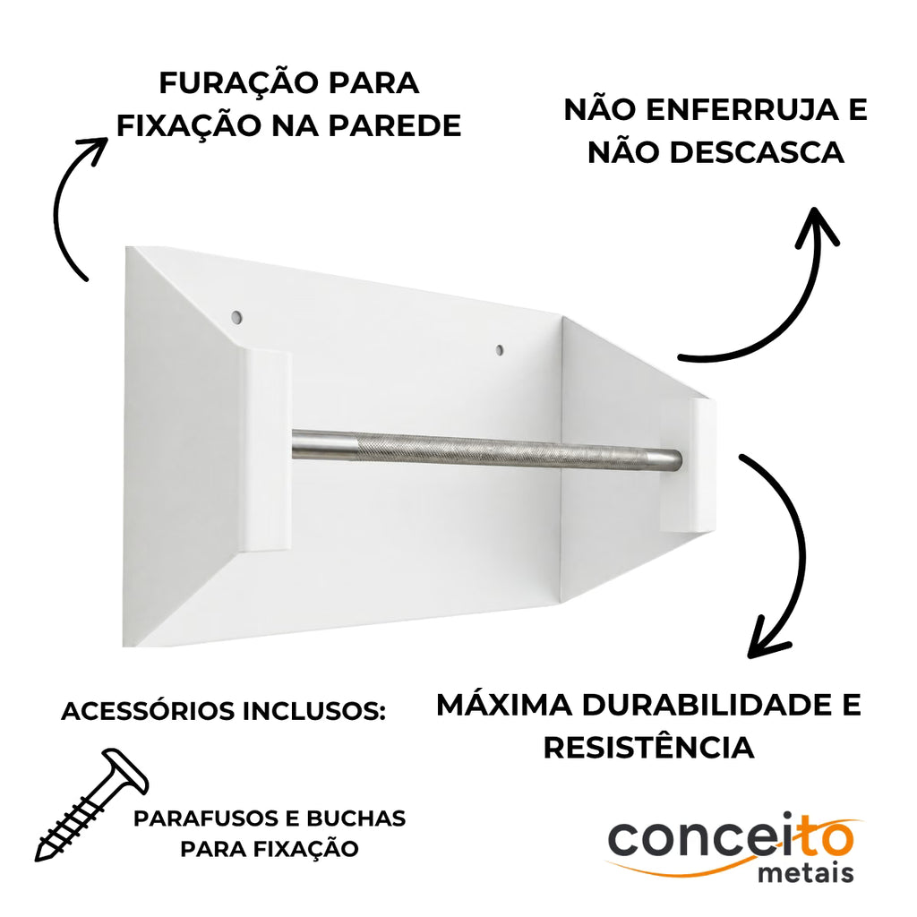Suporte pano Perfex parede aço reforçado branco higiênico para clínica - 37002: durabilidade e acessórios inclusos
