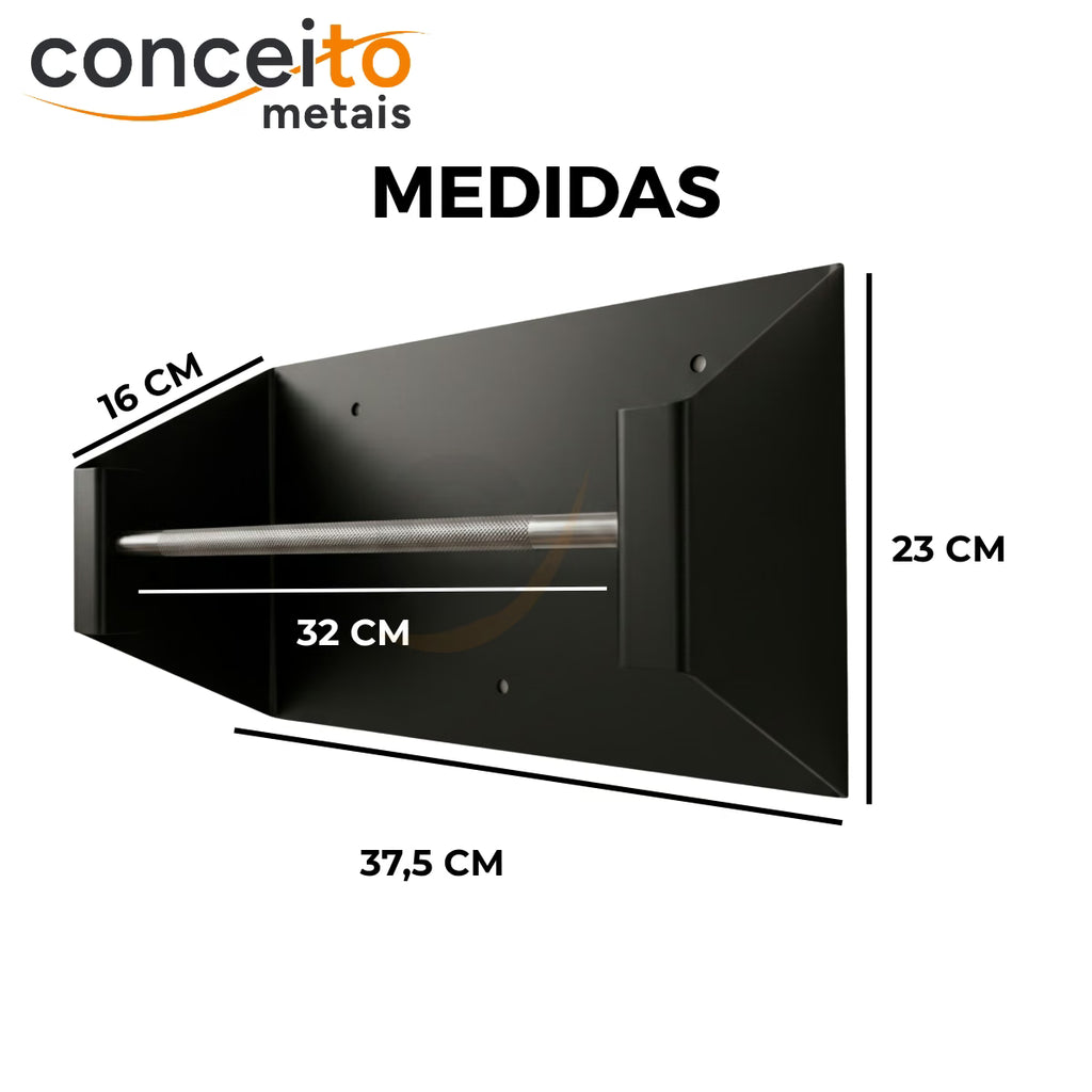 Suporte pano Perfex parede aço preto reforçado higiênico para clínica - 37003: medidas 32 x 23 x 16 cm