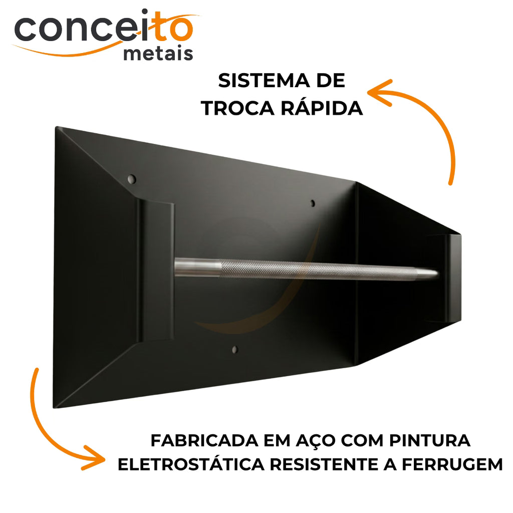 Suporte pano Perfex parede aço preto reforçado higiênico para clínica - 37003: sistema de troca rápida