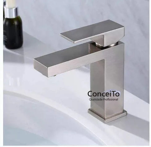 Torneira monocomando banheiro quadrada baixa escovada - 3773 - Conceito Metais
