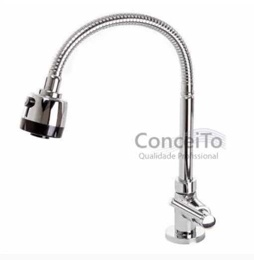 Torneira cozinha de mesa bica móvel com tubo flexível e arejador dupla função - 3783 - Conceito Metais