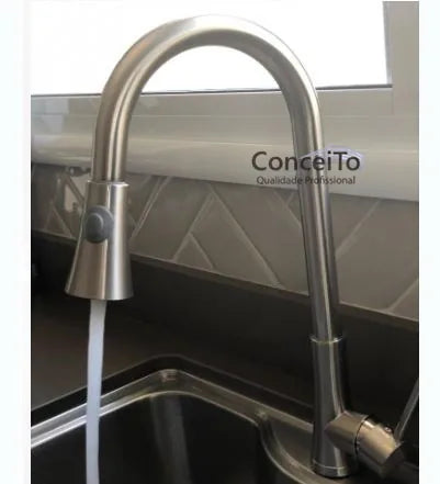 Torneira monocomando em aço escovado 2 jatos - 3785 - Conceito Metais