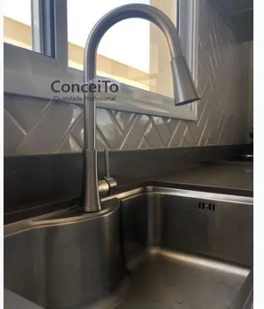 Torneira monocomando em aço escovado 2 jatos - 3785 - Conceito Metais (foto 2)