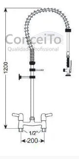 Esguicho de pré-lavagem misturador de mesa 200mm para cozinha industrial - 3791 - Conceito Metais (foto 2)
