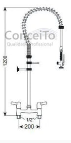 Esguicho de pré-lavagem misturador de mesa 200mm para cozinha industrial - 3791 - Conceito Metais (foto 2)