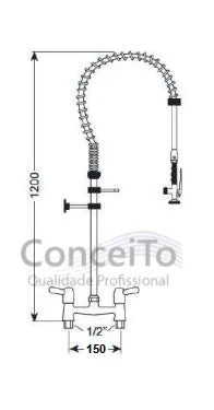 Esguicho de pré-lavagem misturador de mesa 150mm para cozinha industrial - 3796 - Conceito Metais (foto 2)