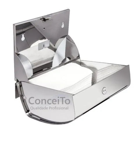 Dispensador de papel toalha aço inox polido com chave para trava interfolhas - 17002 - Conceito Metais (foto 3)