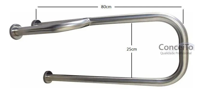 Barra de apoio de 80cm inox 304 fixa para banheiro com reforço lateral - 1018 - Conceito Metais (foto 2)