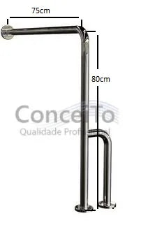 Barra de apoio em inox com suporte lateral para piso - 1109 - Conceito Metais (foto 2)
