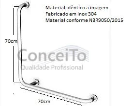 Barra de apoio para banheiro em L de parede 70x70cm em inox 304 - 1016 - Conceito Metais (foto 2)