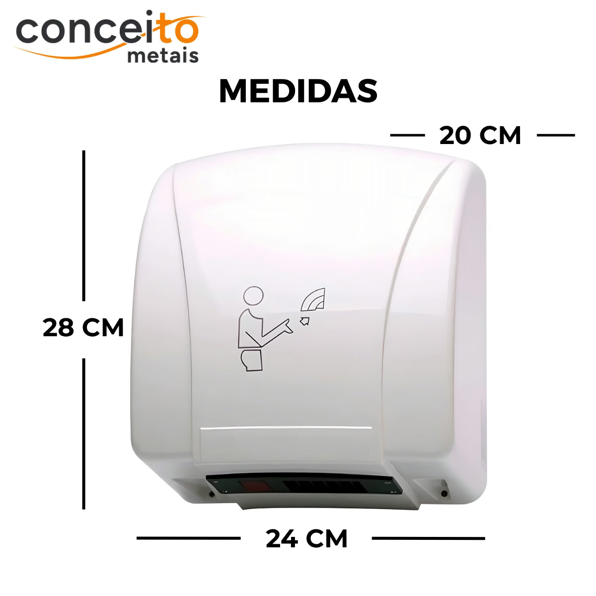 Secador de mãos automático Newdry com sensor - 39000: medidas 28 x 24 x 20 cm